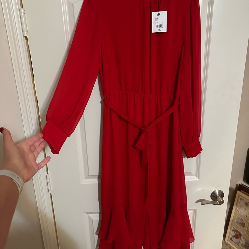 Chic Red Long-Sleeve Dress NWT